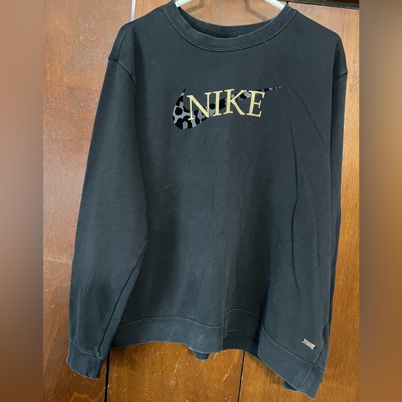 Nike Tops - Nike Black Sweatshirt with Leopard Print Logo